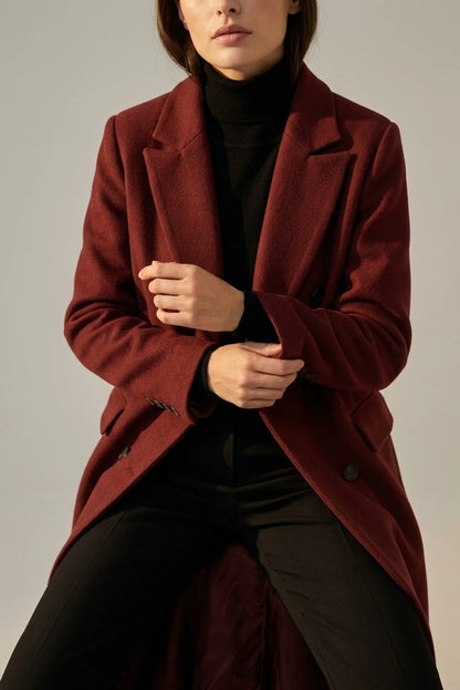Women's Burgundy Wool Trench Coat – Beatrix — variant_front