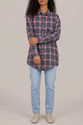 Women's Oversized Check Shirt - Longline Button-Up Blouse