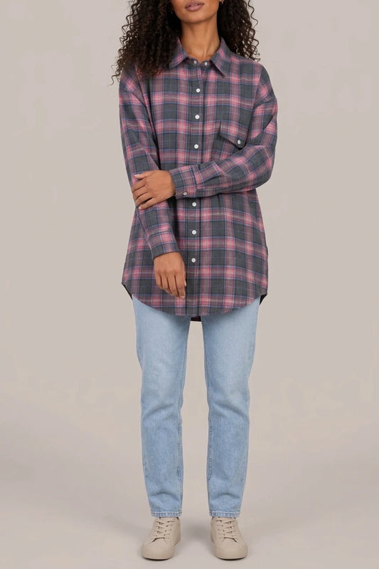 Women’s Oversized Check Shirt – Longline Button-Up Blouse — variant_front