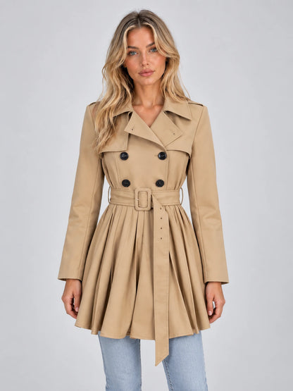 Women’s Pleated Skirt Trench Coat – Double Breasted Belted Jacket — gallery_01.webp