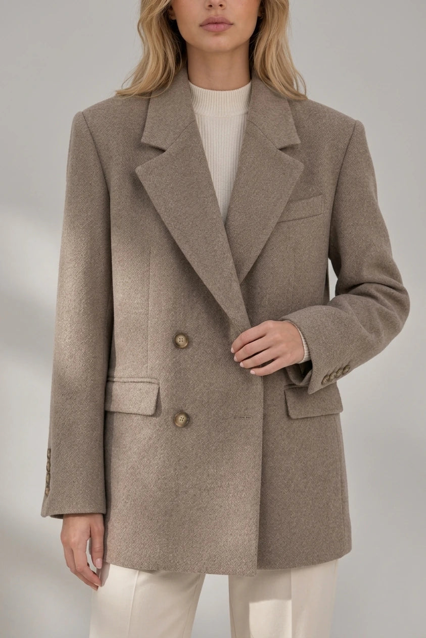 Women’s Oversized Double-Breasted Blazer – Tailored Longline Jacket — variant_front
