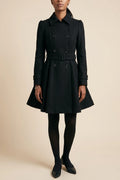 Women's Double-Breasted Belted Coat with Flared Skirt