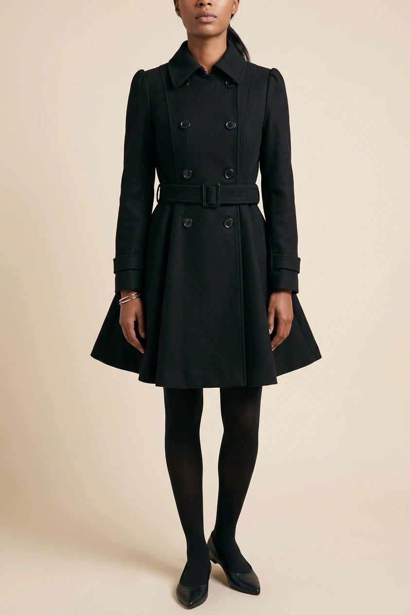 Women's Double-Breasted Belted Coat with Flared Skirt — variant_front