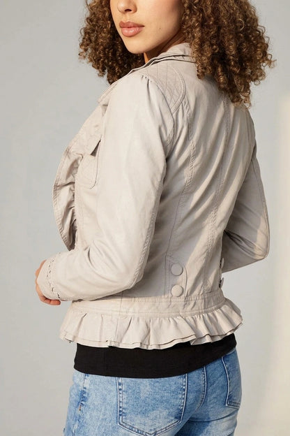 Frilled Front Faux Leather Jacket — variant_front