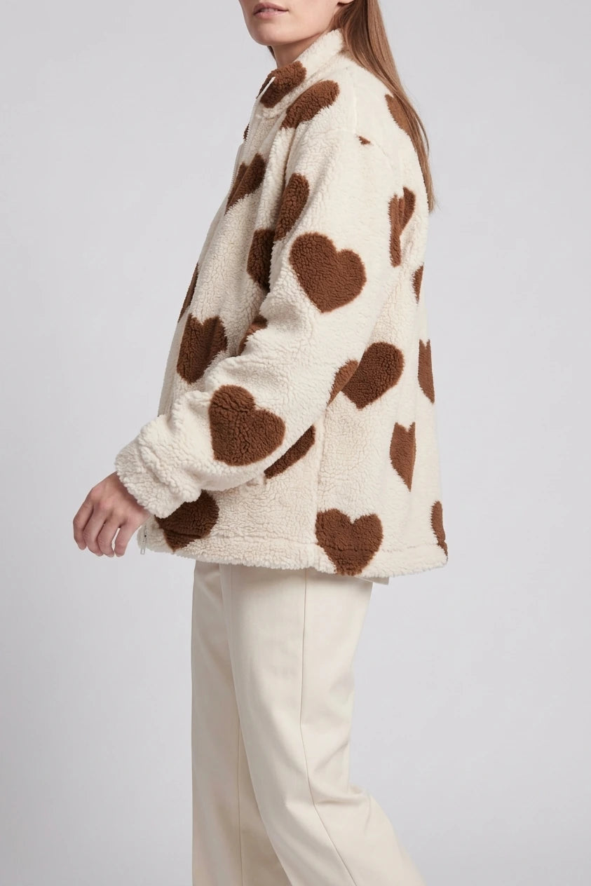 Brown Heart Teddy Fleece Jacket Relaxed — variant_front