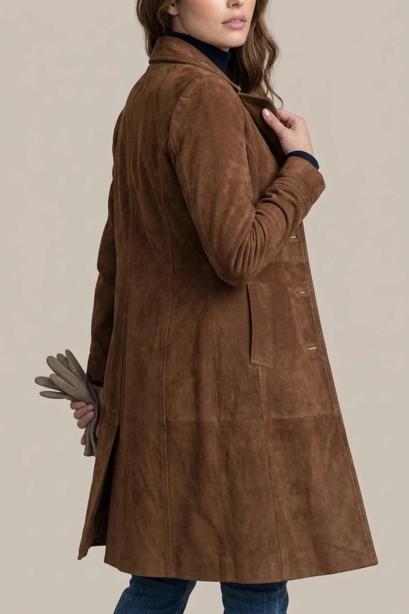 Delvienne – Vintage suede finish – Longline coat — variant_front
