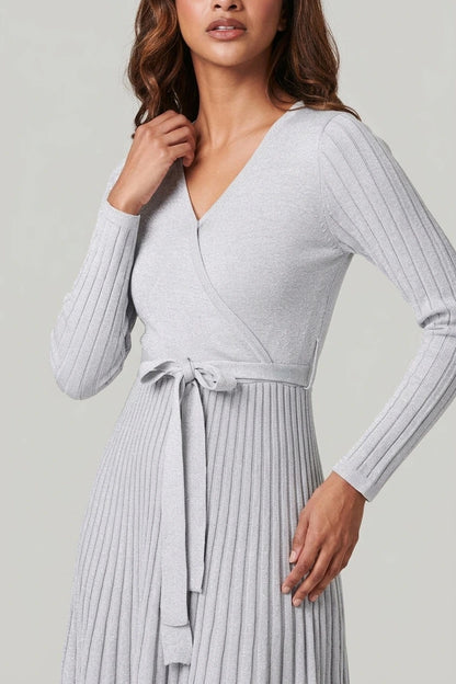 Pleated Tie Waist Knit Midi Dress — variant_front