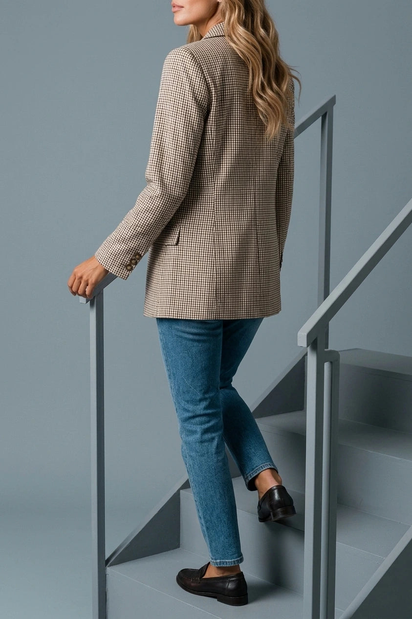 Women’s Double-Breasted Plaid Blazer – Long Sleeve Smart Tailored Jacket — variant_front