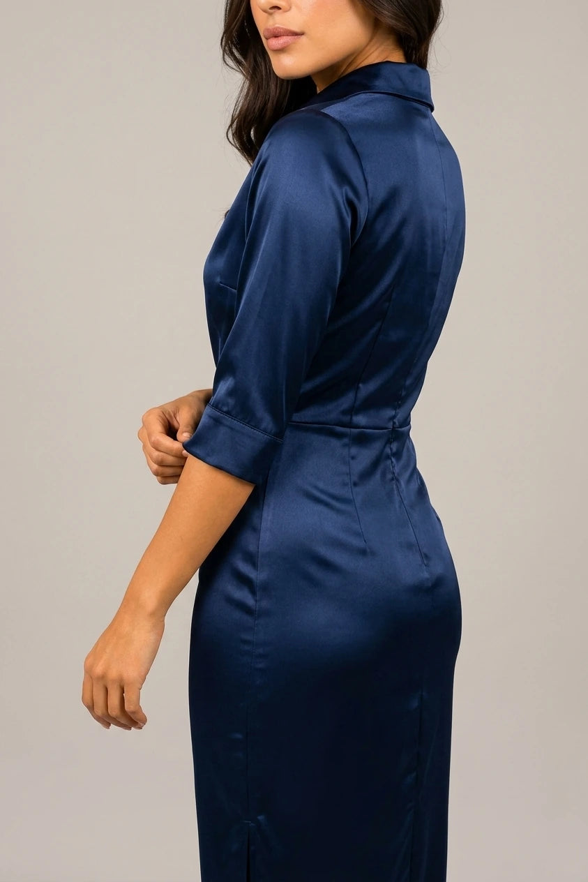 Women’s Satin Look Cowl Neck Midi Dress – Elegant Occasion Dress — variant_front