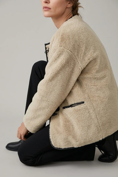 Women's Oversized Teddy Jacket with Toggle Fastenings — variant_front