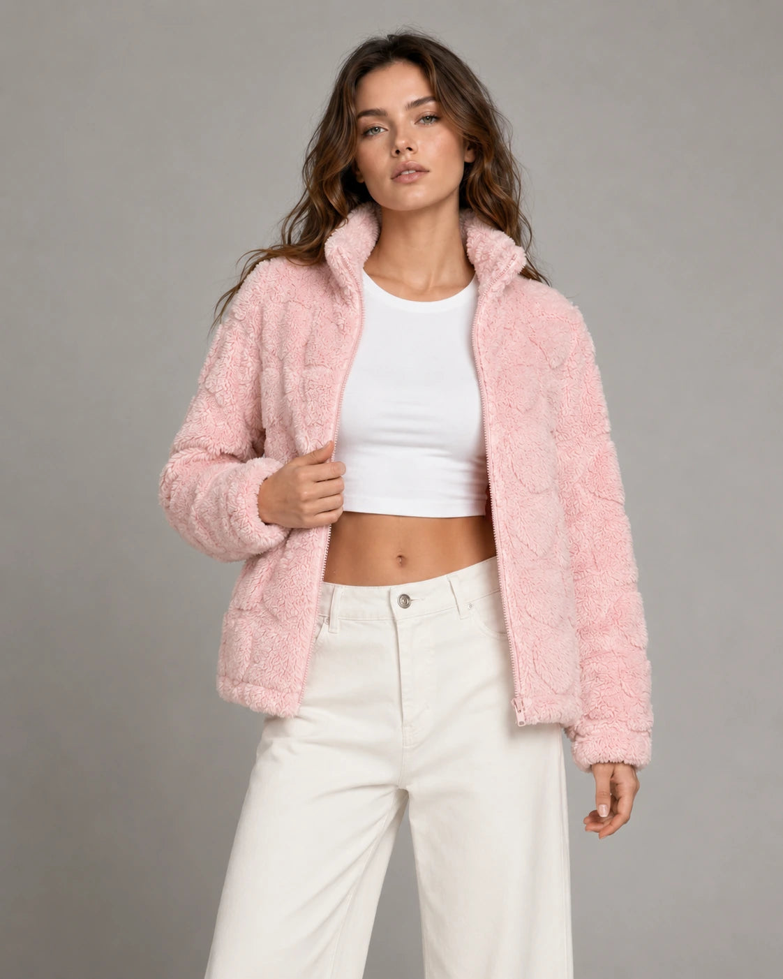 Pink Heart Teddy Fleece Zip Up Jacket — gallery_02.webp