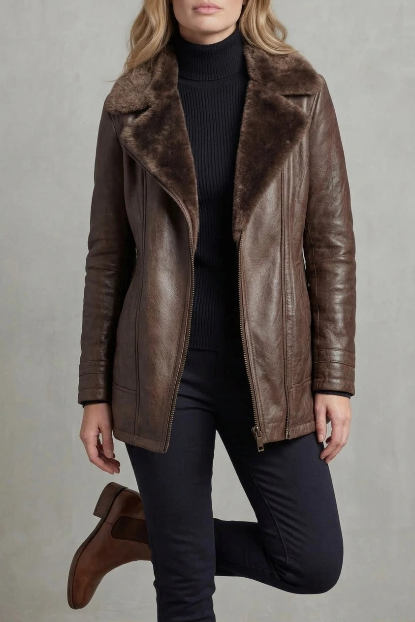 Ravella – Shearling-lined elegance – Leather jacket — variant_front