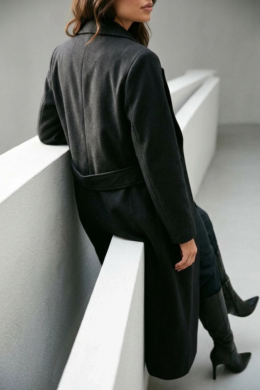 Women’s Longline Tailored Coat – Notched Lapel Button Detail Jacket — variant_front
