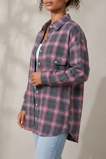 Women’s Oversized Check Shirt – Longline Button-Up Blouse — variant_front