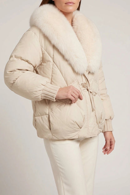 Beige Padded Puffer Jacket Oversized Collar — variant_front