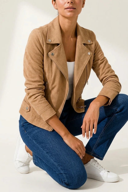 Women’s Suede Jacket – Cropped Tailored Jacket for Effortless Everyday Style — variant_front
