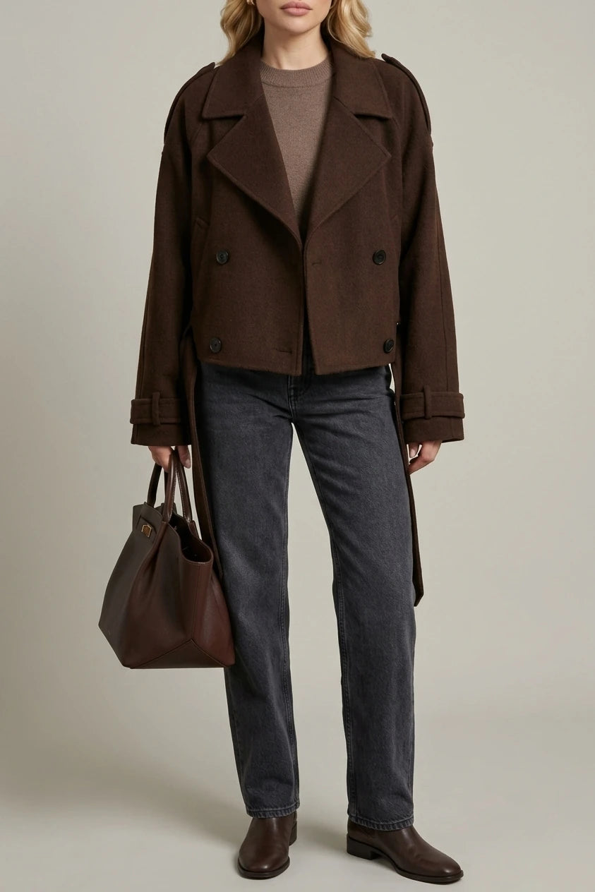 Élise – Double-breasted French Woolen Jacket – Cropped City Coat — variant_front