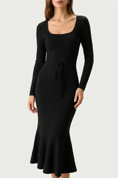 Fitted Knit Square Neck Mermaid Sweater Maxi Dress