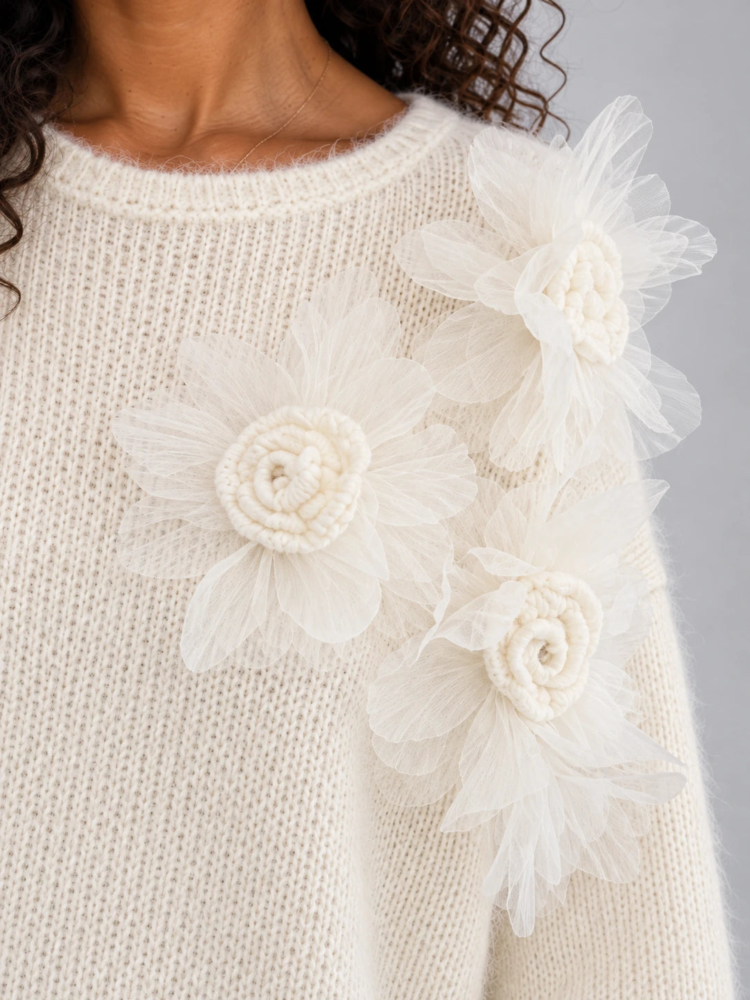Women’s Floral Knit Jumper – Crew Neck Long Sleeve Sweater with 3D Flower Detail — gallery_04.webp