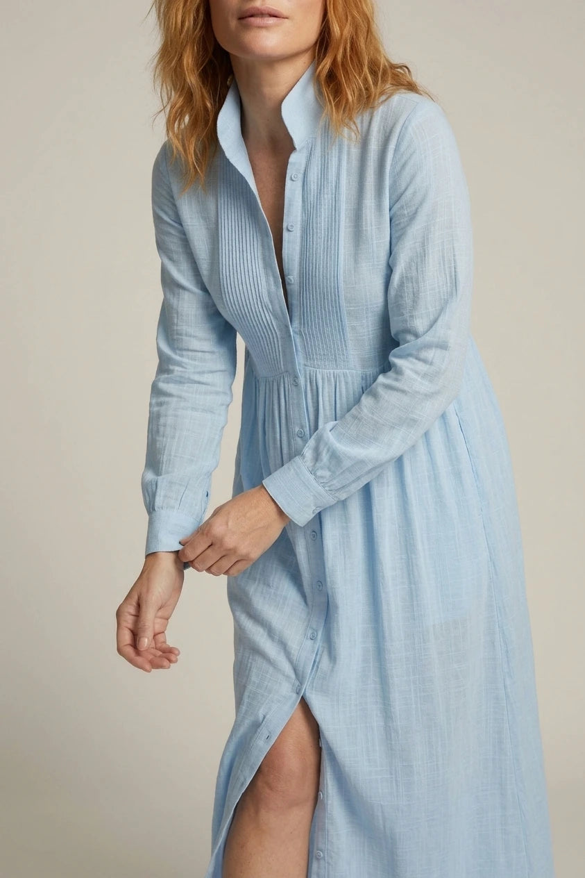 Women’s Lightweight Button Front Maxi Shirt Dress – Relaxed Flowy Silhouette — variant_front