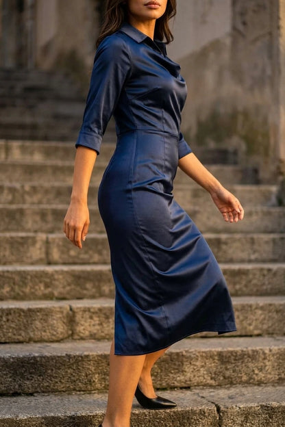 Women’s Satin Look Cowl Neck Midi Dress – Elegant Occasion Dress — variant_front