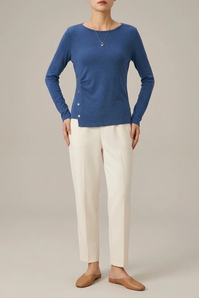 Women's Button-Detail Knit Top with Round Neck — variant_front