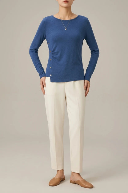 Women's Button-Detail Knit Top with Round Neck — variant_front