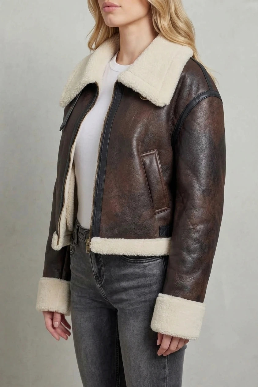 Mirevola – Shearling trim – Cropped aviator jacket — variant_front