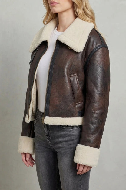 Mirevola – Shearling trim – Cropped aviator jacket — variant_front