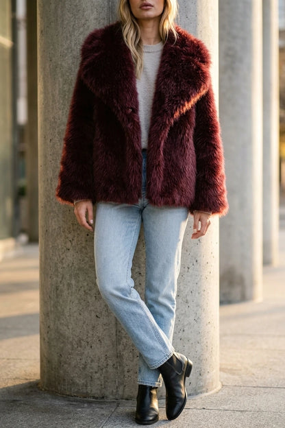 Women’s Faux Fur Jacket – Plush Oversized Collar Winter Coat — variant_front