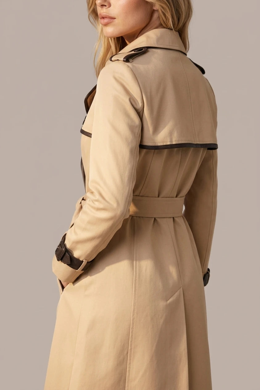 Women’s Double-Breasted Trench Coat – Belted Longline Jacket — variant_front
