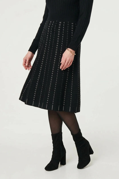 Striped Long Sleeve Midi Knit Dress — variant_front