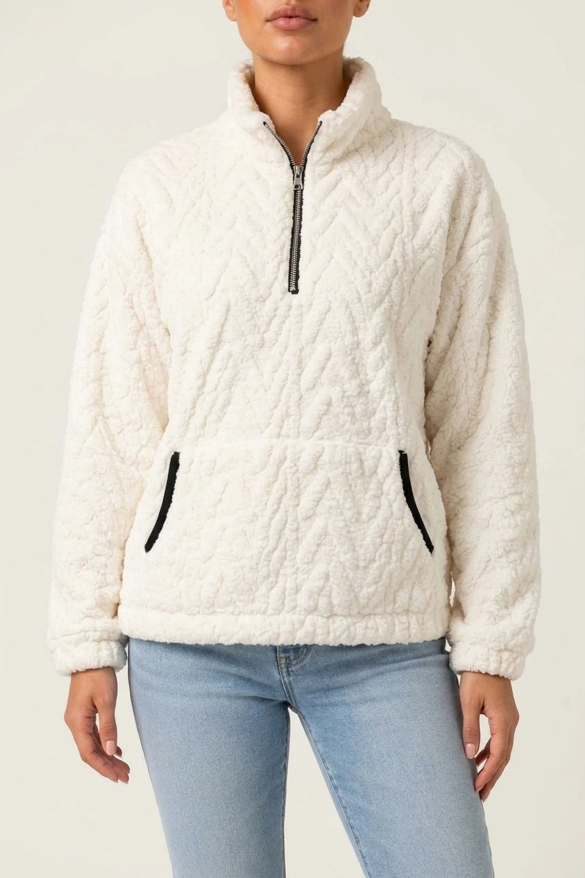 Women's Plush Half Zip Pullover – High Neck Fleece Jacket — variant_front