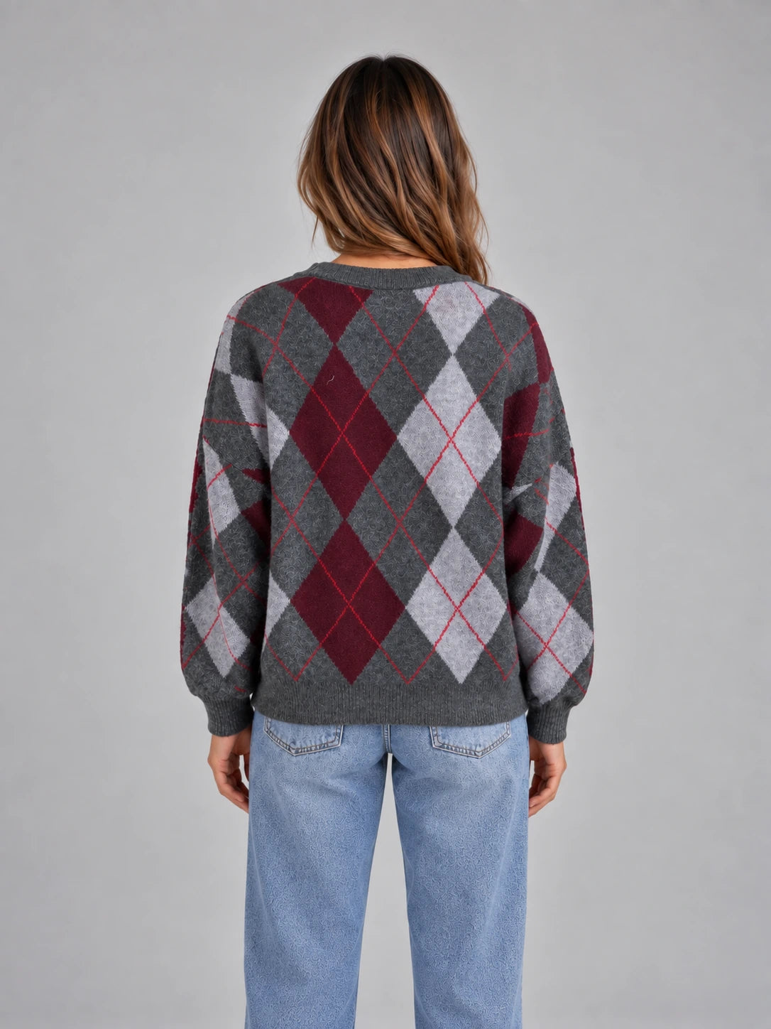 Women’s Argyle Pattern Knit Jumper – Crew Neck Long Sleeve Sweater — gallery_03.webp