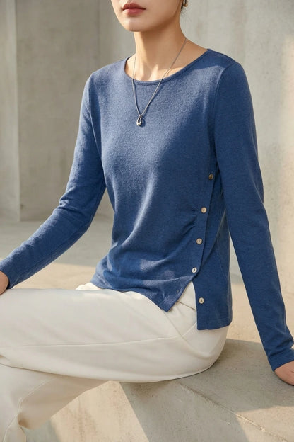 Women's Button-Detail Knit Top with Round Neck — variant_front