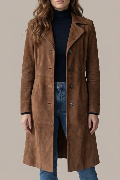 Delvienne – Vintage suede finish – Longline coat — variant_front