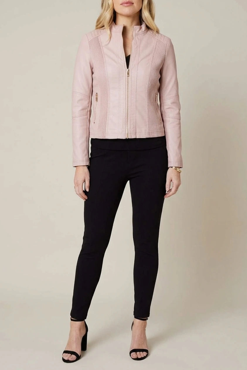 Faux Leather Collarless Jacket — variant_front
