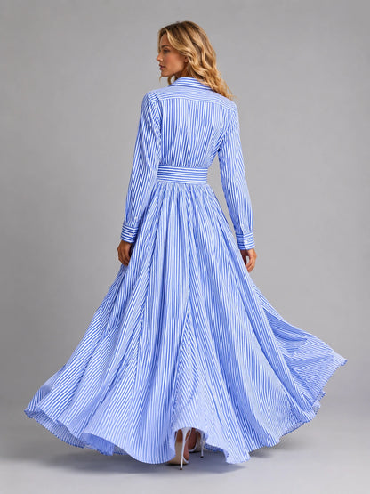 Women’s Cotton Striped Shirt Maxi Dress – Cinched Waist Flowing Style — gallery_02.webp