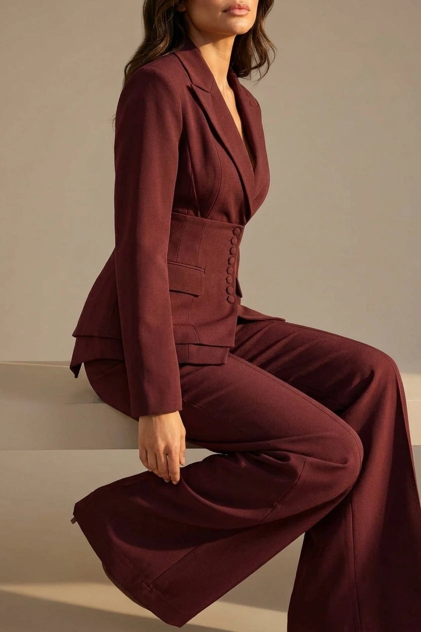 Women’s Tailored Three-Piece Suit – Cinched Waist & Wide-Leg Trousers — variant_front
