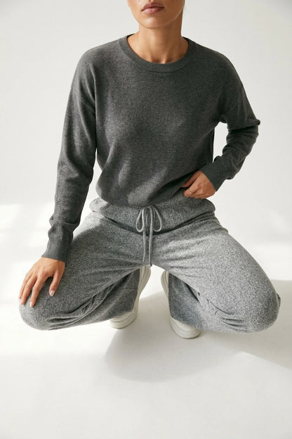 Women’s Knitted Wide Leg Trousers – High Waist Drawstring Pants — variant_front