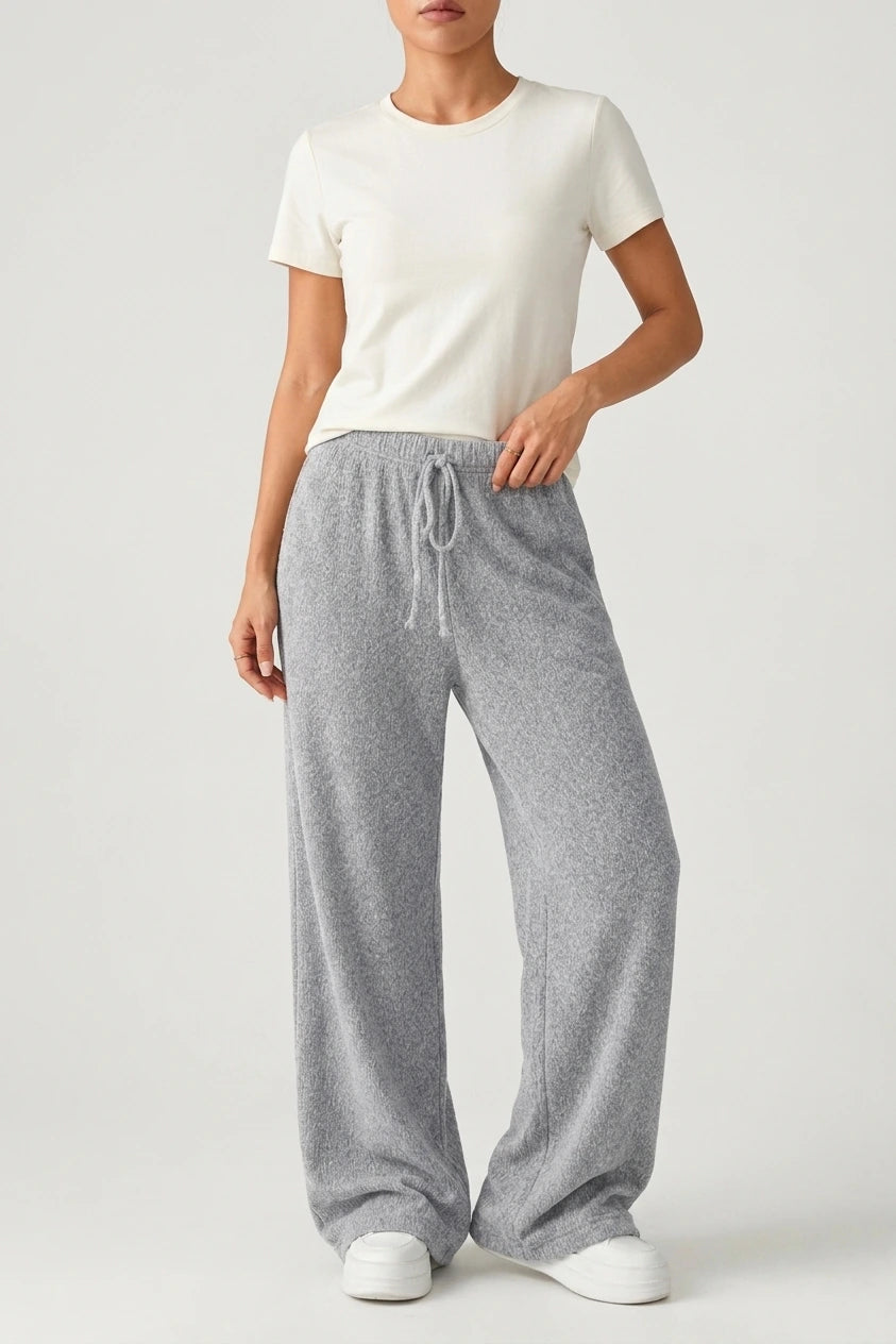 Women’s Knitted Wide Leg Trousers – High Waist Drawstring Pants — variant_front