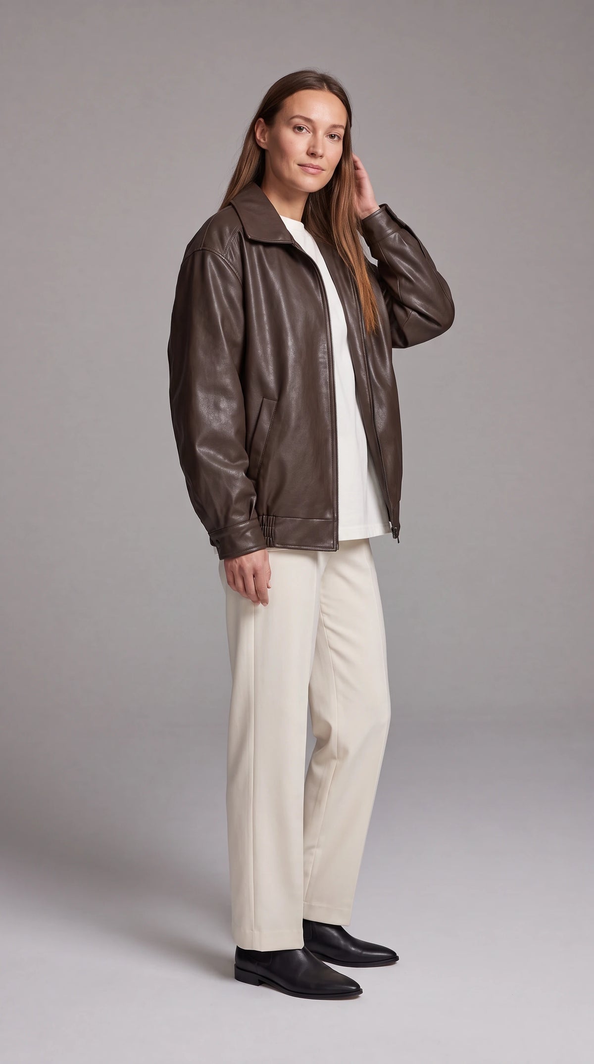 Brown Faux Leather Oversized Bomber Jacket — gallery_02.webp