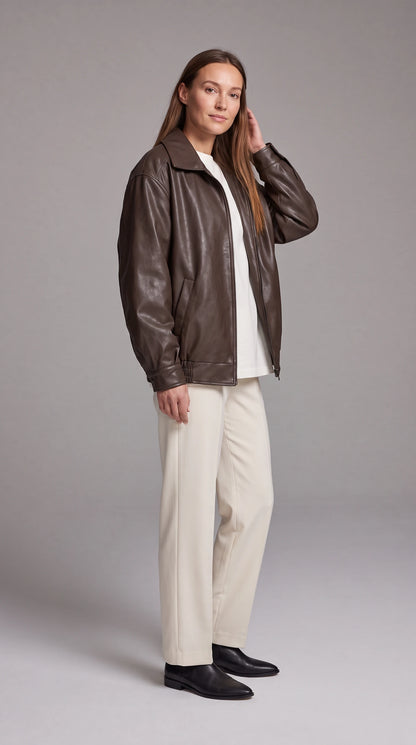 Brown Faux Leather Oversized Bomber Jacket — gallery_02.webp