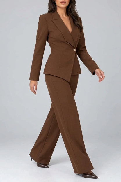 Women’s Tailored Two-Piece Trouser Suit – Belted Blazer & Wide Leg Trousers Set — variant_front