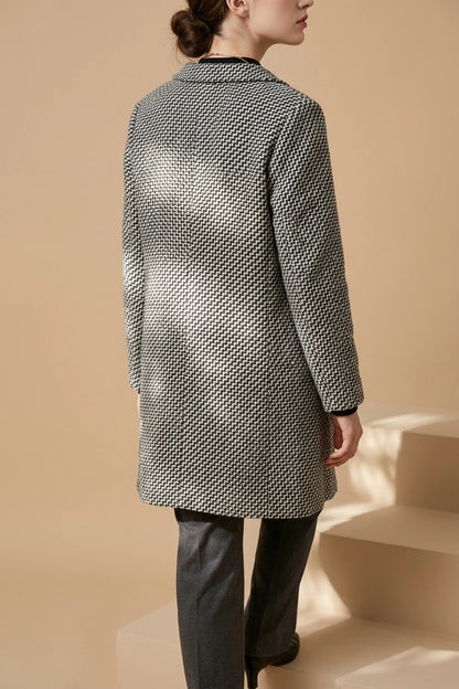 Grey Classic Houndstooth Wool Coat with Printed Lining — variant_front