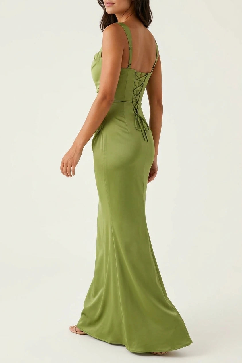 Women’s Satin Feel Ruched Waist Maxi Dress – Sculpted Fit — variant_front
