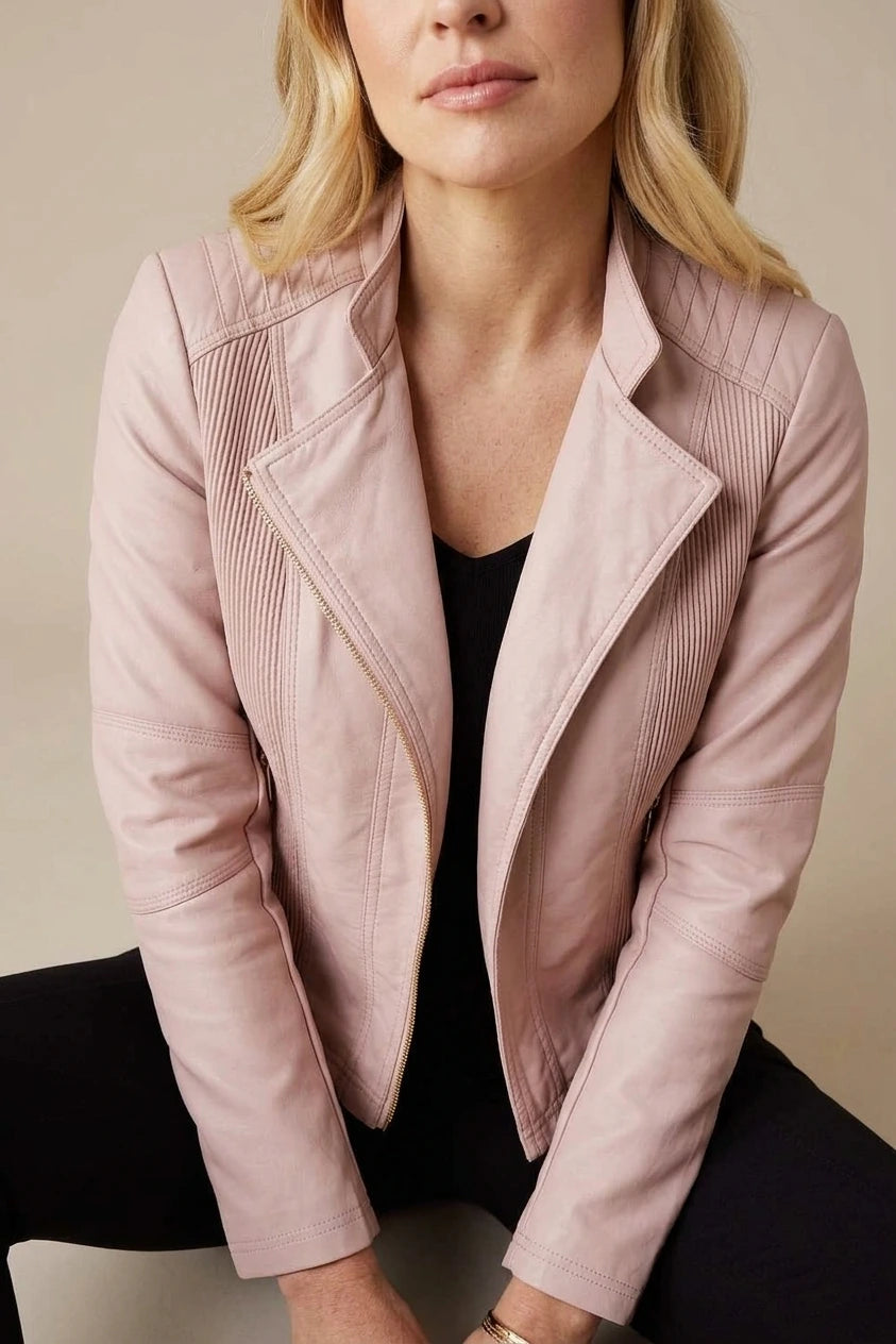Faux Leather Collarless Jacket — variant_front