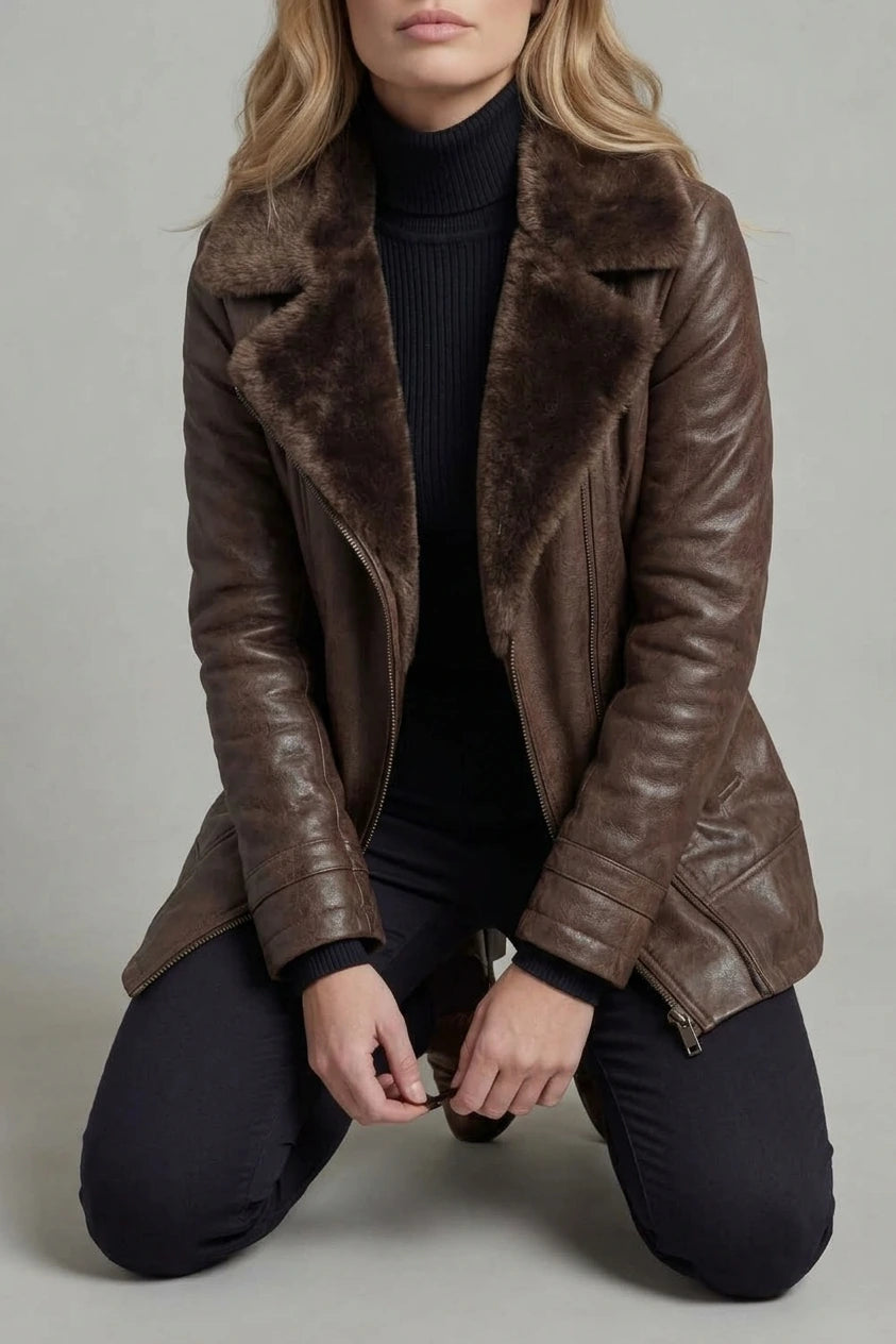 Ravella – Shearling-lined elegance – Leather jacket — variant_front