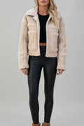 Faux Shearling Aviator Jacket with Notch Collar, Oversized Boxy Fit