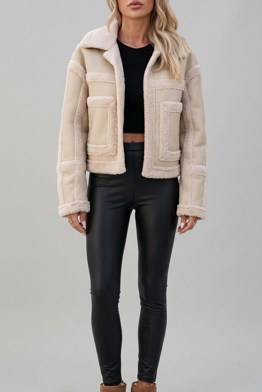 Women's Faux Shearling Aviator Jacket with Notch Collar — variant_front